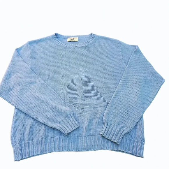 Vtg Winona Knits Sailboat Knit Sweater Blue Coastal Grandma Nautical Cape Cod - Picture 9 of 12